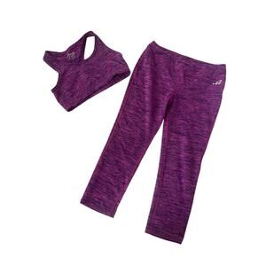 BCG Girls Purple Black Sports Bra & Leggings Athletic Set Youth Size Medium 8-10